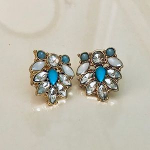 Sparkly crystal & turquoise costume stud earrings
